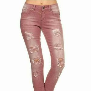 Pink Distressed stretchy skinny jeans